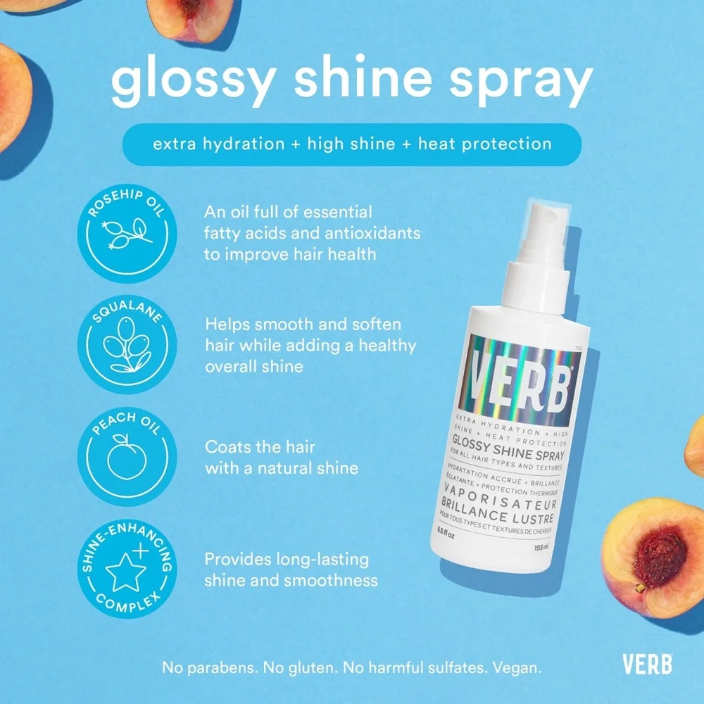 Verb Glossy Shine Spray Heat Protection 1 oz Travel Mini